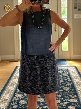 Ivanka Trump Navy Two-Tone Sleeveless Mini Dress